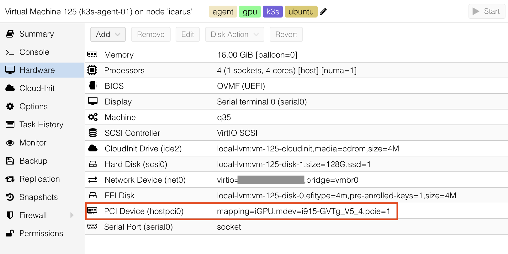 Overview of the VM configuration